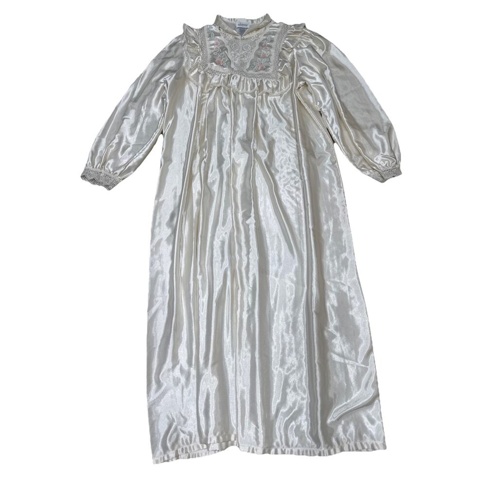 Vtg Adonna Dress WMN SzL,lace,ruche,ruffles,whte Silk/satin Like,grandma Cottage
